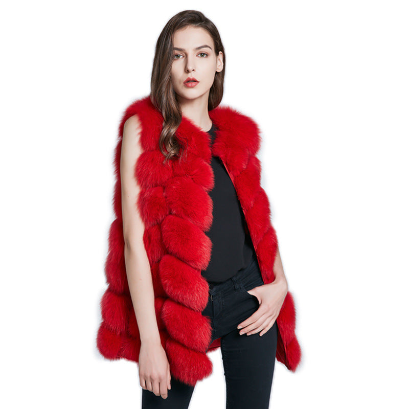 Foreign trade export needle fox fur fur vest coat women's square long waistcoat European and American style hair generation
