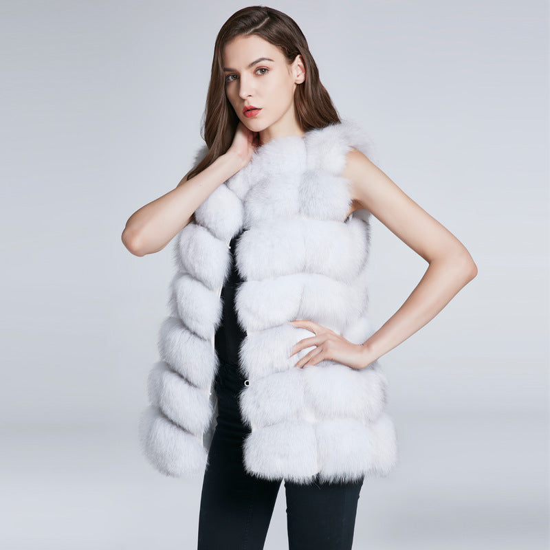 Foreign trade export needle fox fur fur vest coat women's square long waistcoat European and American style hair generation