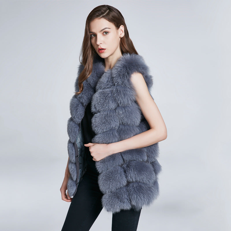 Foreign trade export needle fox fur fur vest coat women's square long waistcoat European and American style hair generation