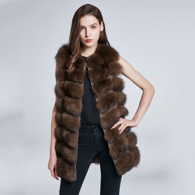 Foreign trade export needle fox fur fur vest coat women's square long waistcoat European and American style hair generation