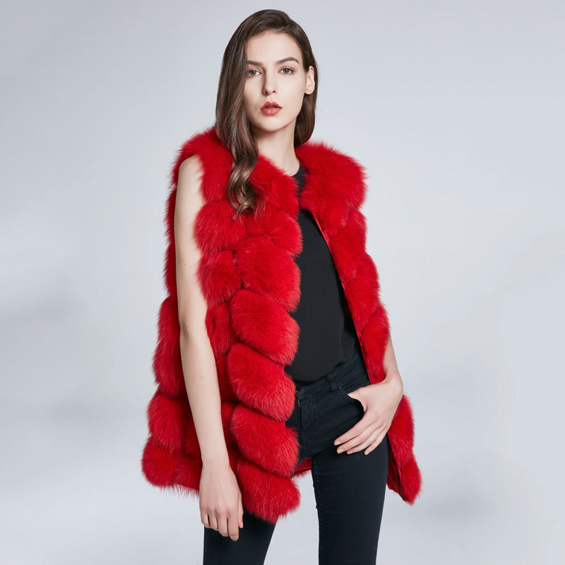 Foreign trade export needle fox fur fur vest coat women's square long waistcoat European and American style hair generation