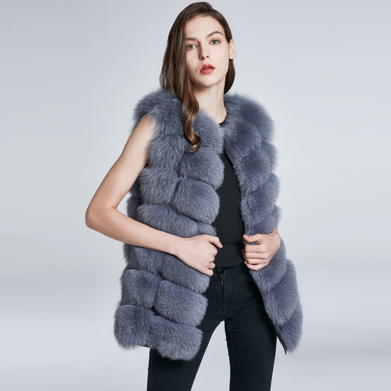 Foreign trade export needle fox fur fur vest coat women's square long waistcoat European and American style hair generation