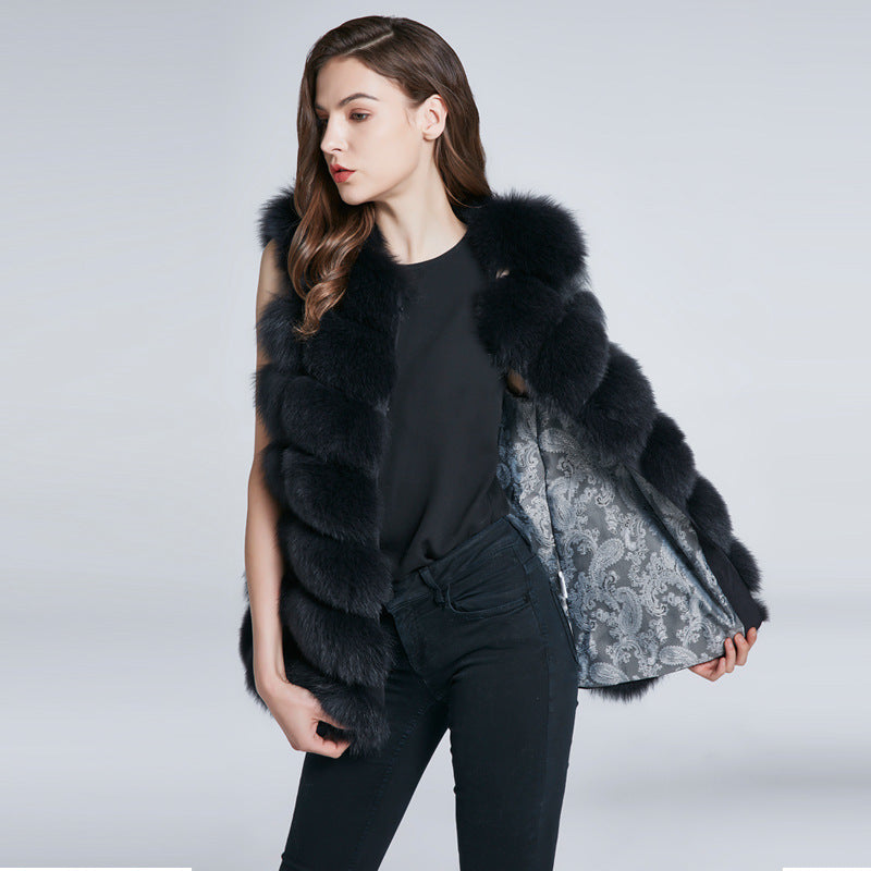 Foreign trade export needle fox fur fur vest coat women's square long waistcoat European and American style hair generation