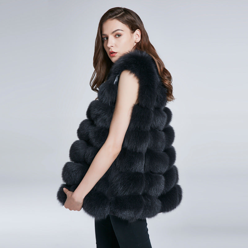 Foreign trade export needle fox fur fur vest coat women's square long waistcoat European and American style hair generation