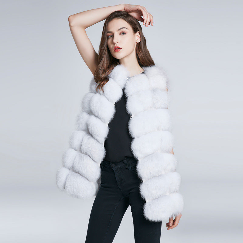 Foreign trade export needle fox fur fur vest coat women's square long waistcoat European and American style hair generation