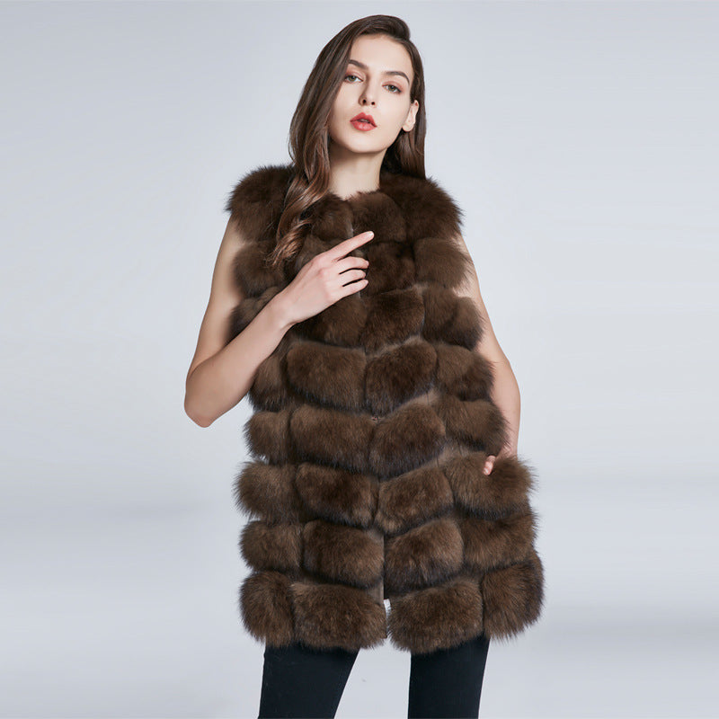 Foreign trade export needle fox fur fur vest coat women's square long waistcoat European and American style hair generation