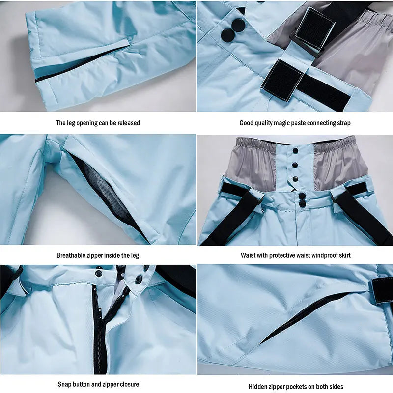 New Fashion Ski Pants Men Women Windproof Waterproof Snow Trousers Winter Snowboarding Suspender Pants with Waist Protection