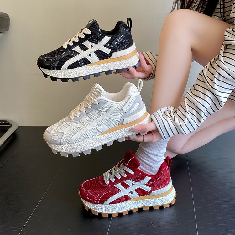 Thick-Soled Height-Increasing Mesh Shoes for Women, Breathable Mesh Surface, 2025 Autumn New Style, Sports Casual Height-Increasing Dad Shoes