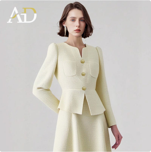AD High-grade Sense Small V-neck Suit Dress Women's 2025 New Short Jacket Waist Suit Skirt Two-piece Autumn