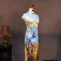 Hand-Painted Original Silk Cheongsam by Yan Yan, Custom-Made with the Tree of Life Design, Elegant Evening Cheongsam