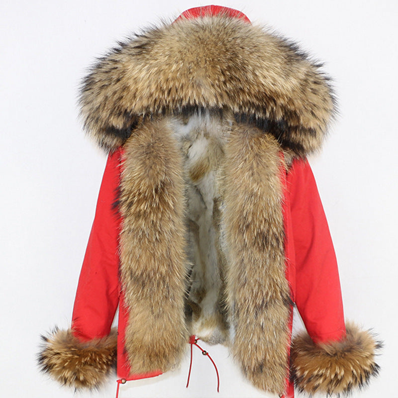 2023 autumn and winter new detachable thickened rabbit fur liner super large raccoon fur fur collar door sleeve fur parker women