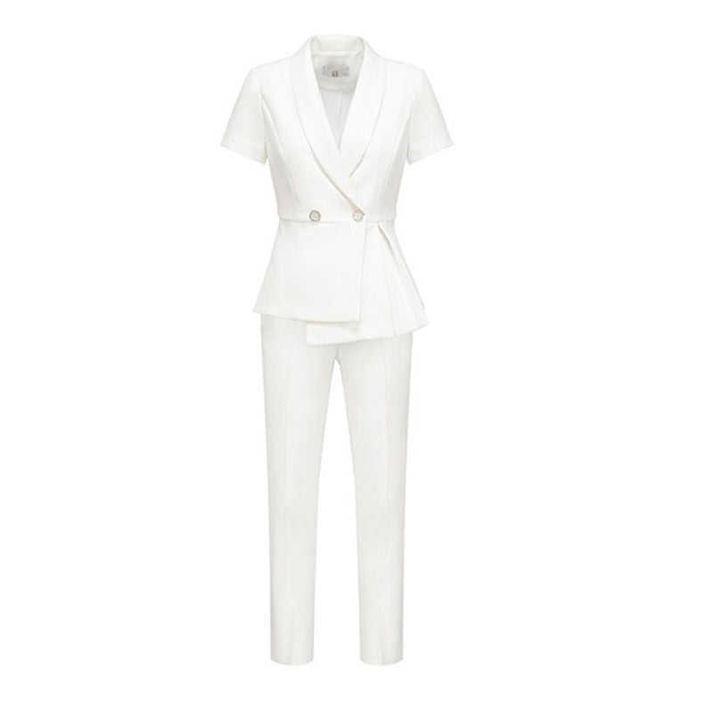 OL Design Sense Suit Female Niche Irregular Work Clothes Slim-fit Slimming White Business Suit Summer