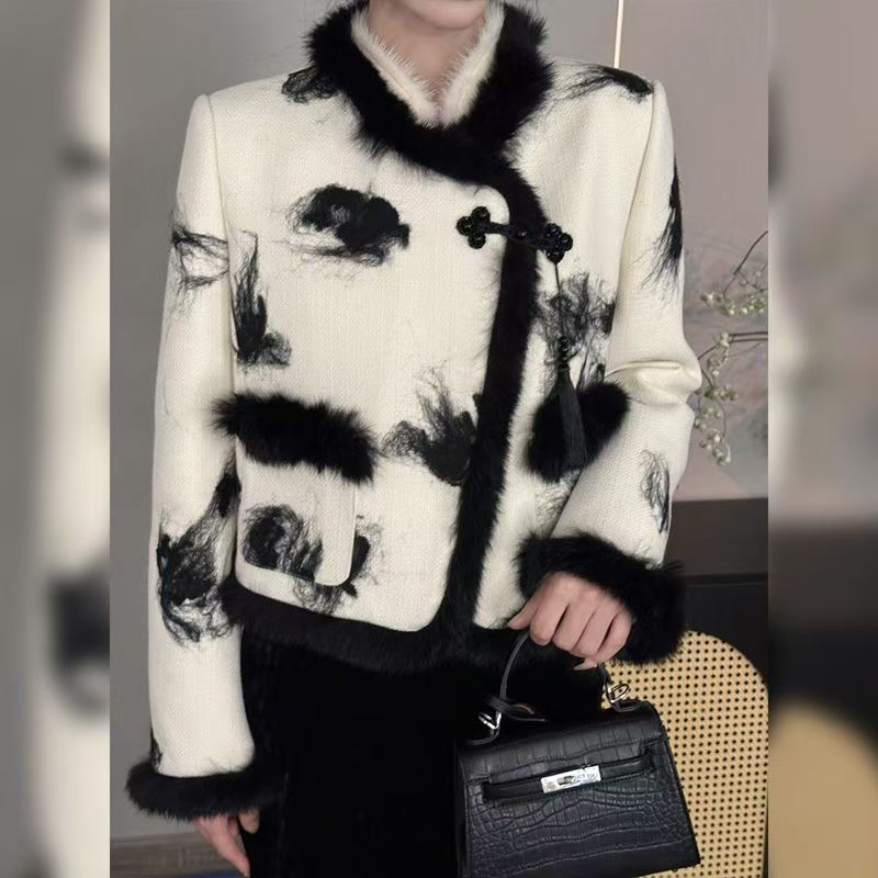 Elegant Fashion Women's Winter Short Wool Coat All-match Western Style Overskirt Retro New Chinese Style suit