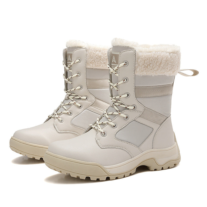 Winter Snow Boots Plush Warm Cotton Shoes Wear-Resistant Sports Outdoor High-Top Lace-Up Women's Boots Cross-Border Large Size Outdoor Shoes
