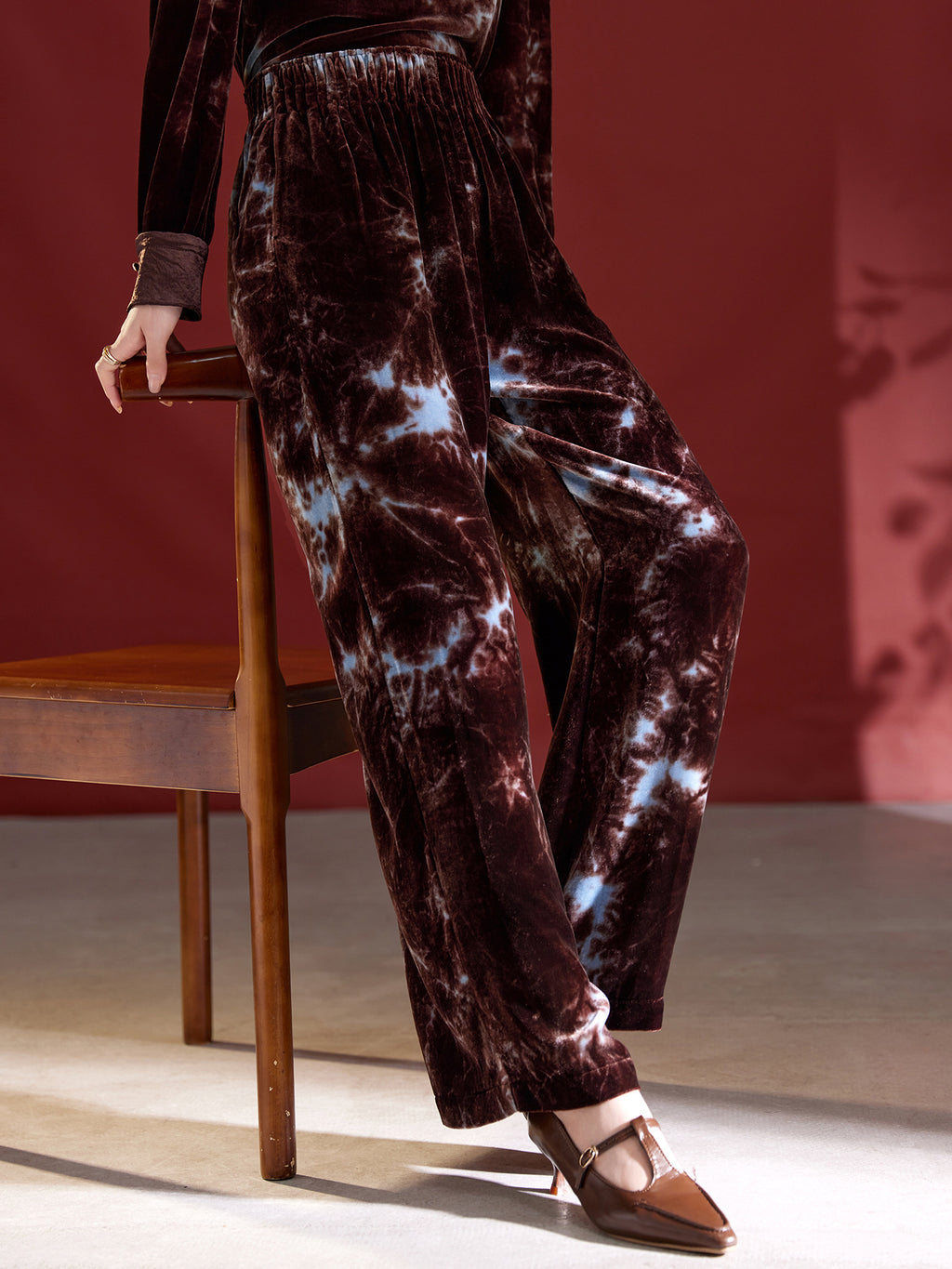 Velvet Wide-Leg Pants for Women Autum 2025 New Tie-Dye Slim Mulberry Silk Straight Pants High Waist Design 1809