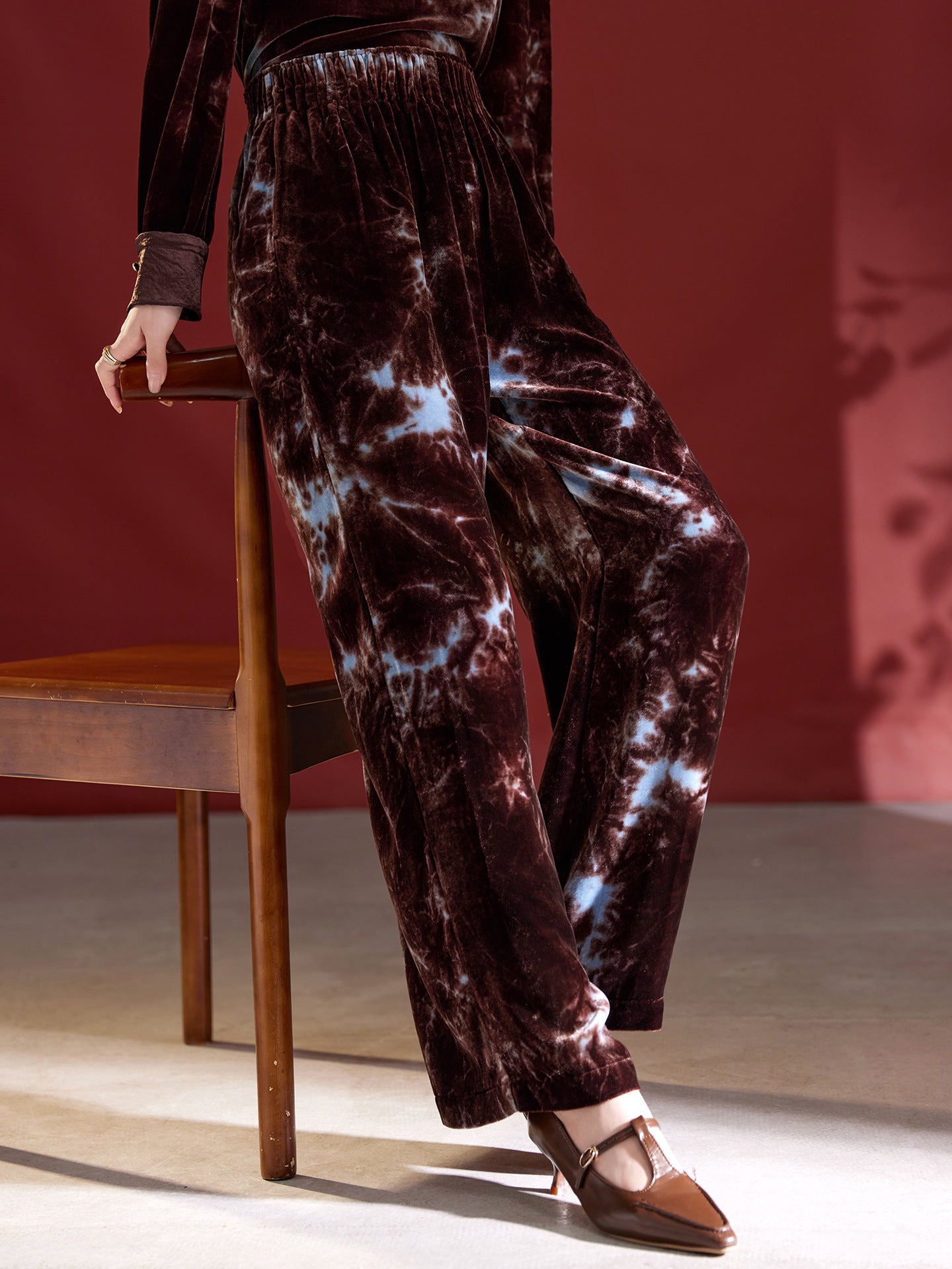 Velvet Wide-Leg Pants for Women Autum 2025 New Tie-Dye Slim Mulberry Silk Straight Pants High Waist Design 1809