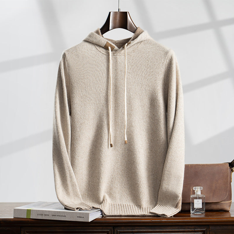 Cashmere Sweater for Men 100% Pure Cashmere Autumn and Winter New Two-Color Thickened Long-Sleeved Knitted Sweater Jacket Hoodie