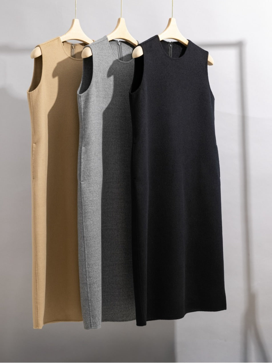 78 Cashmere Dress for Women, Long Double-Sided Handmade Sleeveless Vest Dress, Winter Style, Elegant and Loose Fit for Work
