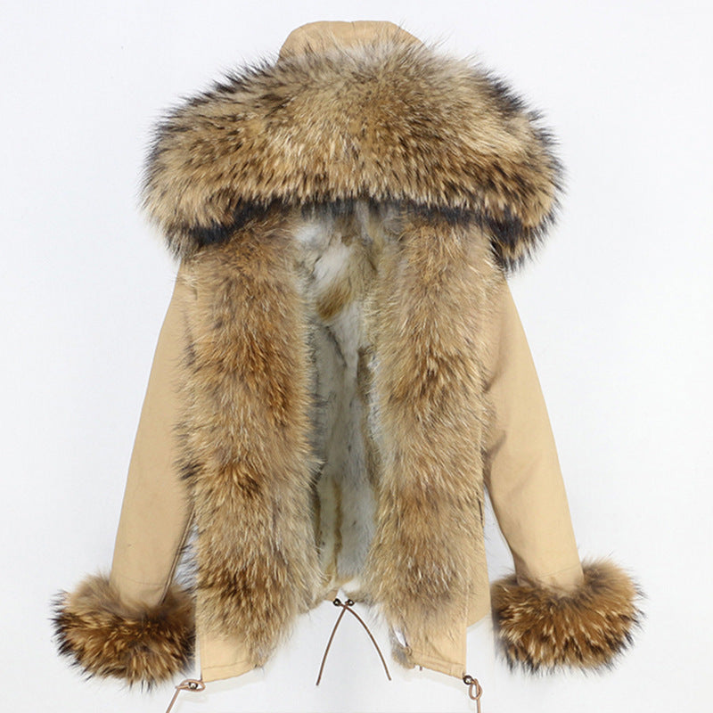 2023 autumn and winter new detachable thickened rabbit fur liner super large raccoon fur fur collar door sleeve fur parker women