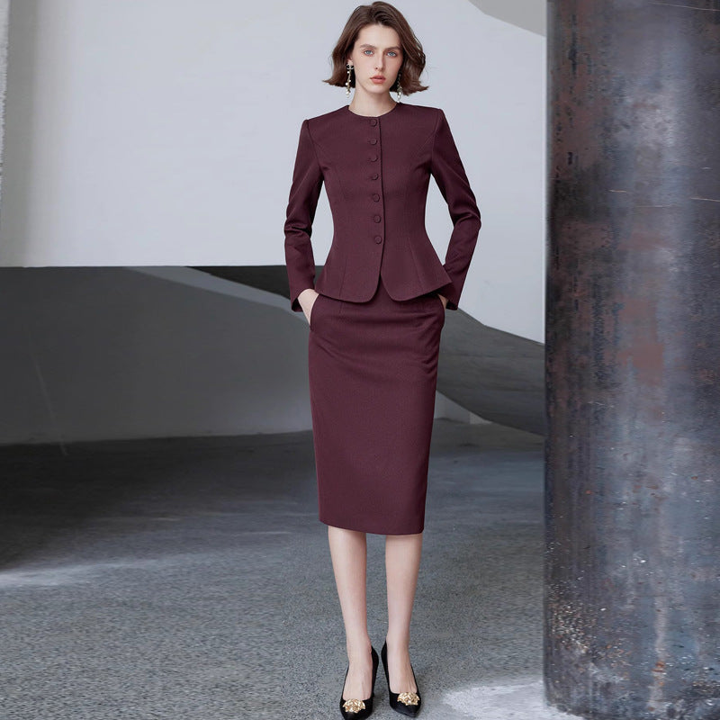 AD Ancora Red Suit Jacket Female Temperament Socialite High Sense Slim-fit Crewneck suit Workplace Commuter Two-piece Set