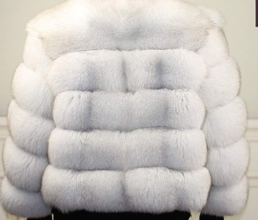 Fashion High-End Young Style Women's Coat, Aliexpress Popular Model, 5-Section Genuine Fox Fur Coat with Fur Integrated