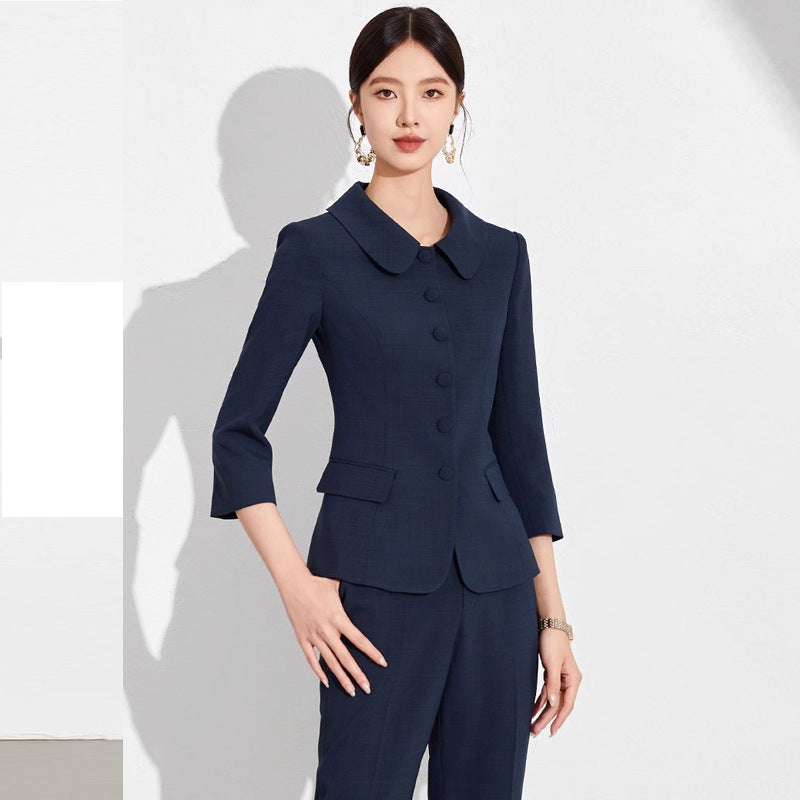 Spring and Autumn Fashionable Small Lasel navy blue Suit suit Slim-fit Slimming Retro Style Teachers' Professional Wear Formwork