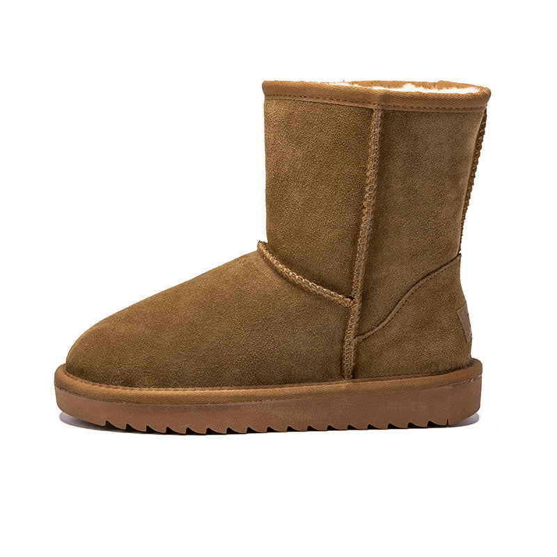 Winter New Women's Snow Boots Cowhide Faux Fur Non-Slip Thickened Cotton Boots Northeast Warm Women's Mid-Calf Snow Shoes