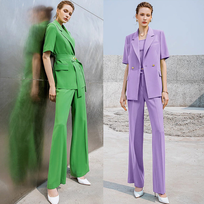 Summer Short-sleeved High-end Fashion Suit suit Temperament Female President Double-breasted Suit Pants Professional Business Dress