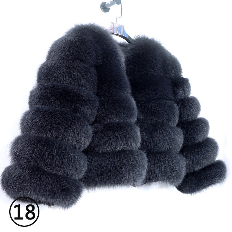 Fashion High-End Young Style Women's Coat, Aliexpress Popular Model, 5-Section Genuine Fox Fur Coat with Fur Integrated