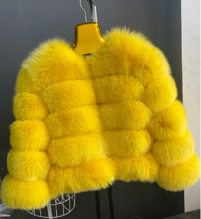 Fashion High-End Young Style Women's Coat, Aliexpress Popular Model, 5-Section Genuine Fox Fur Coat with Fur Integrated