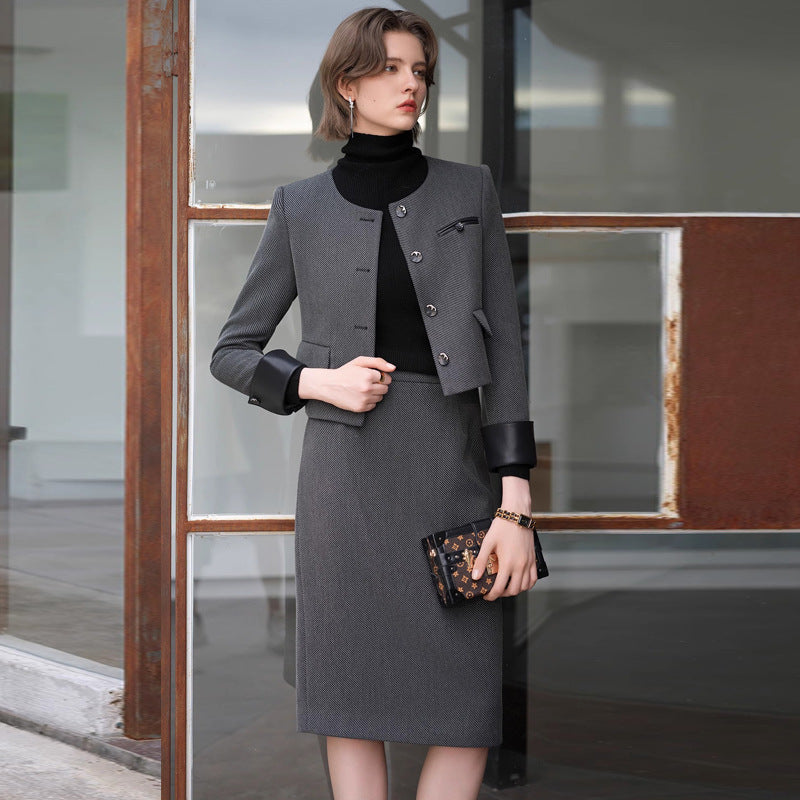 AD Autumn Chanel Style suit Women's Crewneck Short Jacket 2024 New Twill Wool Woolen Two-Piece Set