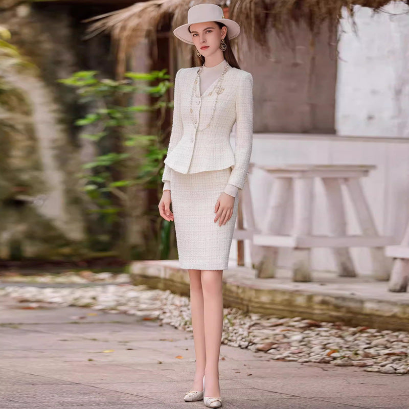 AD Fashion Expensive Small Chanel Style Dress Women's Autumn and Winter New Heavy-duty Woven Wool Jacket Tweed Two-piece Set