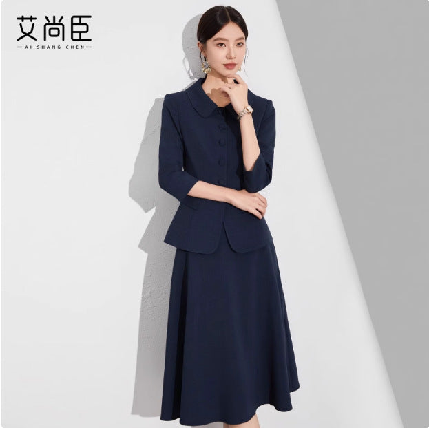 Spring and Autumn Fashionable Small Lasel navy blue Suit suit Slim-fit Slimming Retro Style Teachers' Professional Wear Formwork
