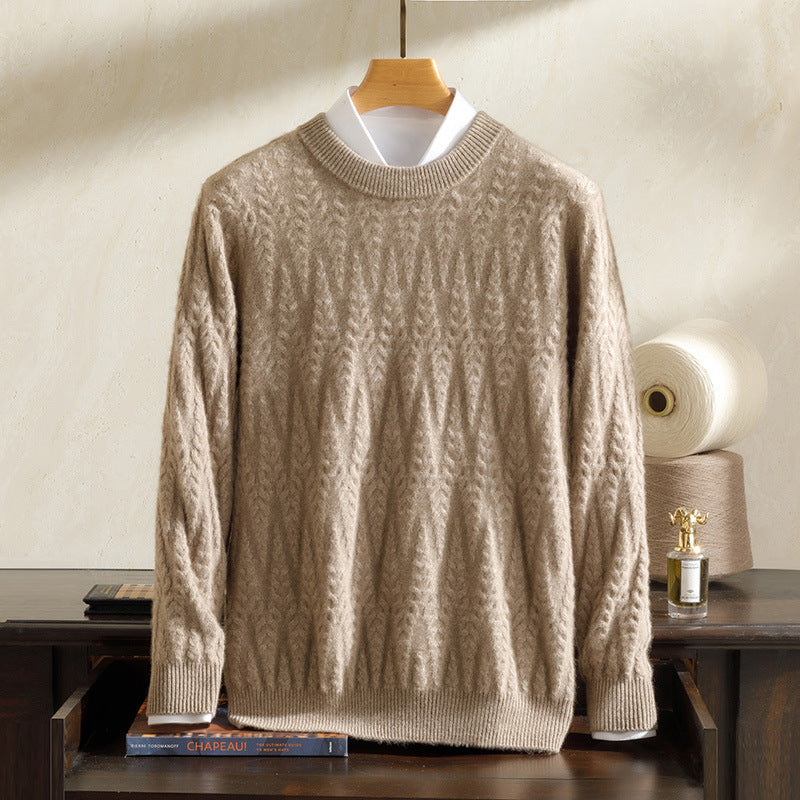 Autumn and Winter Cashmere Sweater Men's 100 Pure Mountain Cashmere Sweater Seven-Needle Thickened Sweater Men's Round Neck Twist Base Knitted Sweater
