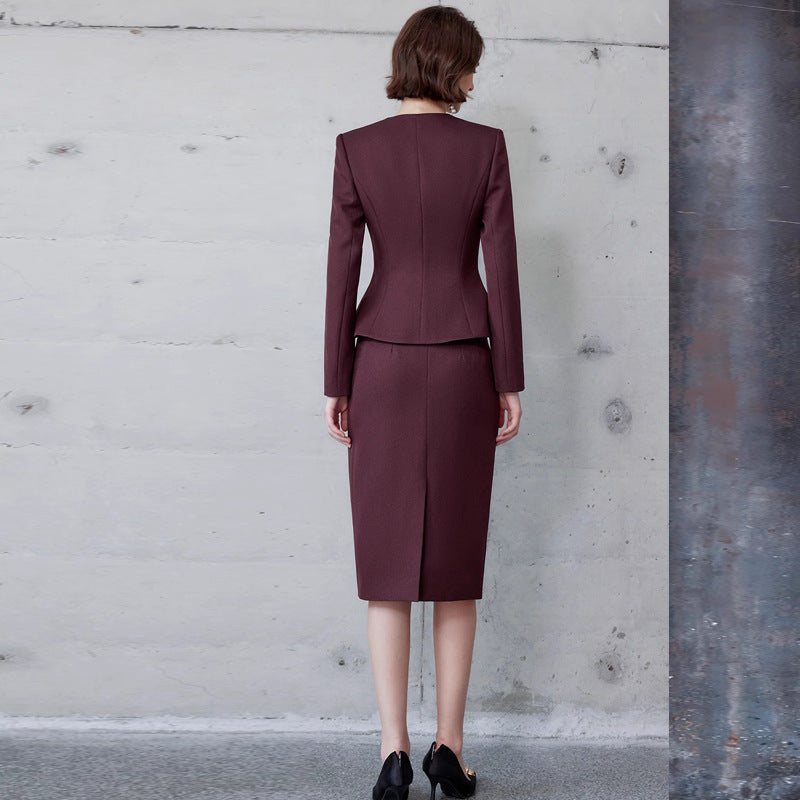 AD Ancora Red Suit Jacket Female Temperament Socialite High Sense Slim-fit Crewneck suit Workplace Commuter Two-piece Set