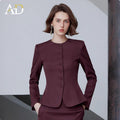 AD Ancora Red Suit Jacket Female Temperament Socialite High Sense Slim-fit Crewneck suit Workplace Commuter Two-piece Set