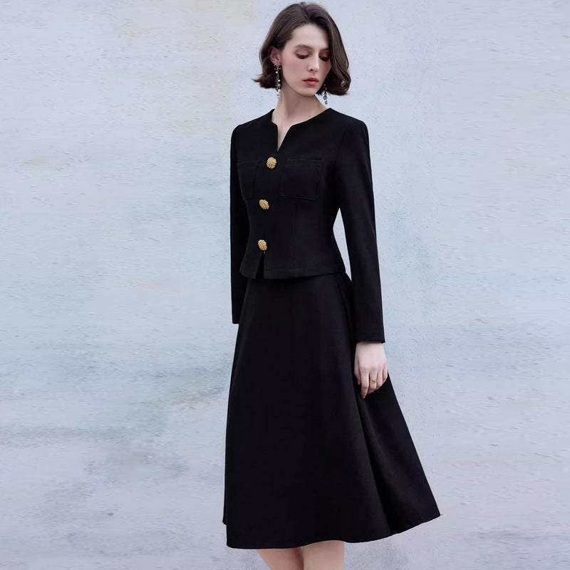AD High-grade Sense Small V-neck Suit Dress Women's 2025 New Short Jacket Waist Suit Skirt Two-piece Autumn