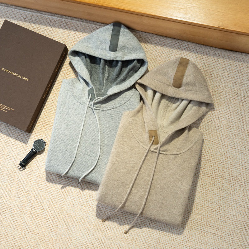 Cashmere Sweater for Men 100% Pure Cashmere Autumn and Winter New Two-Color Thickened Long-Sleeved Knitted Sweater Jacket Hoodie