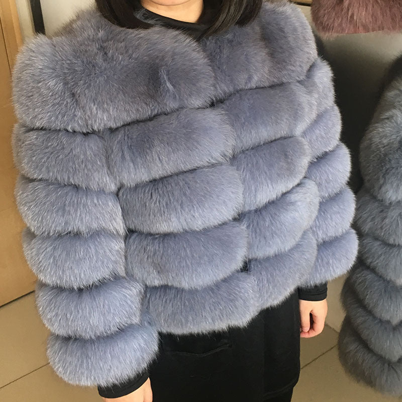 Fashion High-End Young Style Women's Coat, Aliexpress Popular Model, 5-Section Genuine Fox Fur Coat with Fur Integrated
