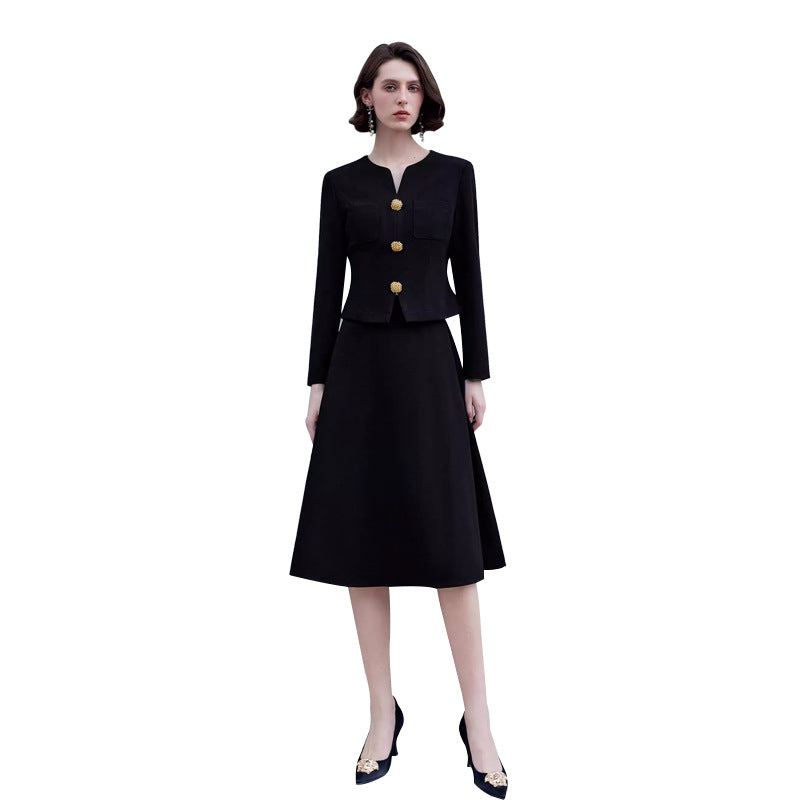 AD High-grade Sense Small V-neck Suit Dress Women's 2025 New Short Jacket Waist Suit Skirt Two-piece Autumn