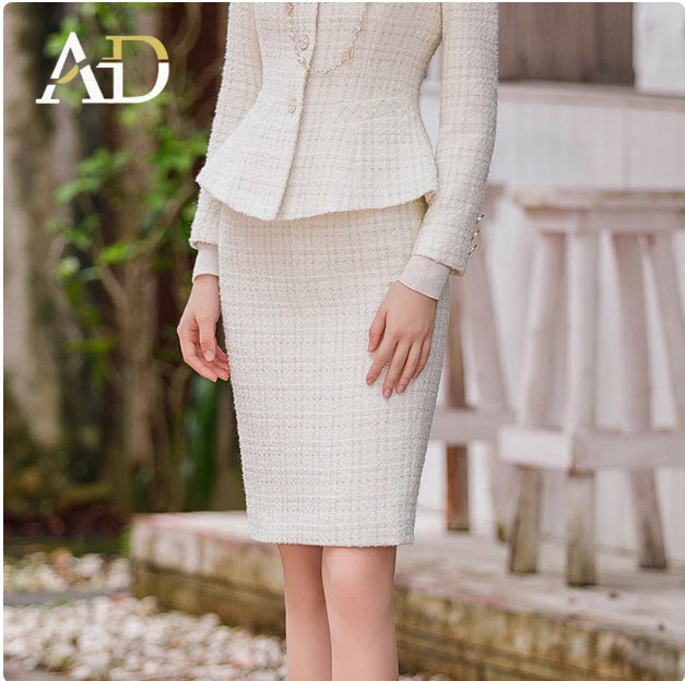 AD Fashion Expensive Small Chanel Style Dress Women's Autumn and Winter New Heavy-duty Woven Wool Jacket Tweed Two-piece Set