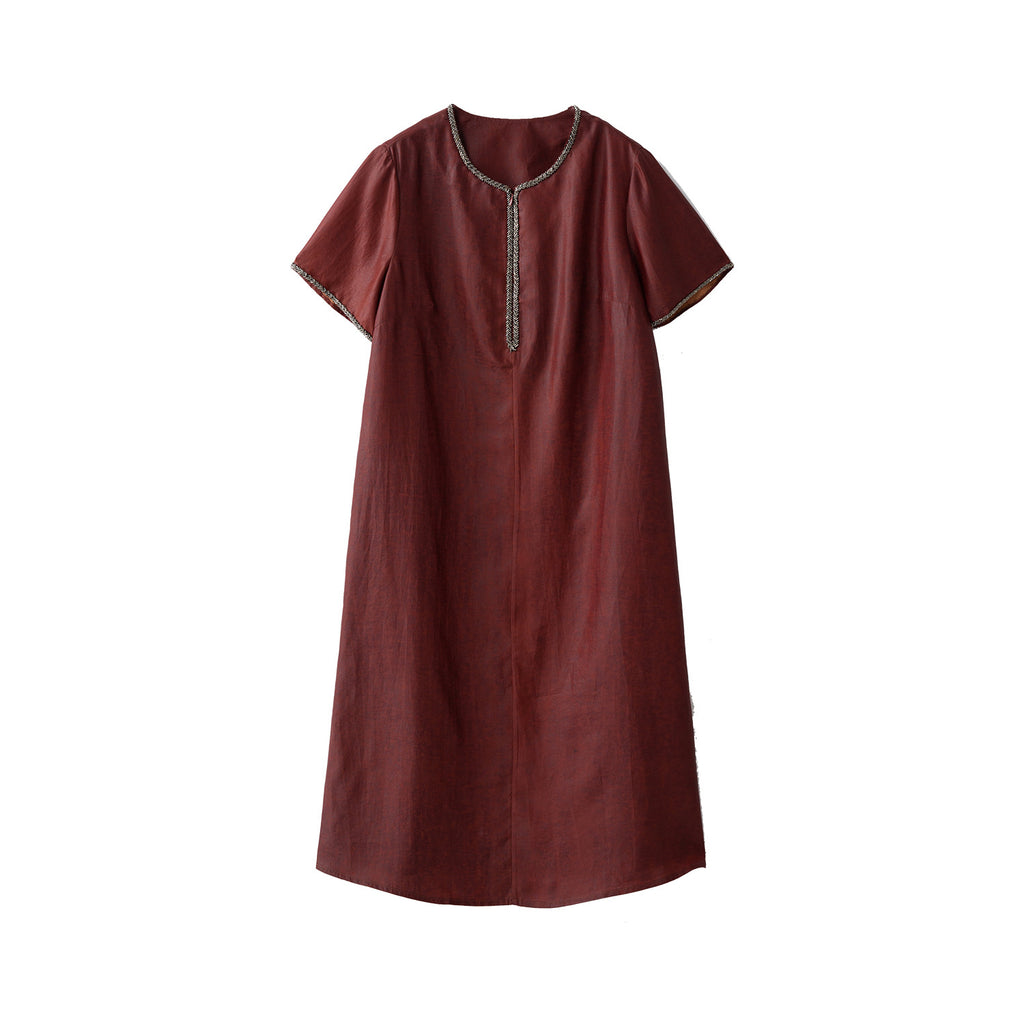 Xiangyun Yarn Tortoise Red Cloud Yarn Beads Silk dress Women's Summer 100% Mulberry Silk Short Sleeve Skirt