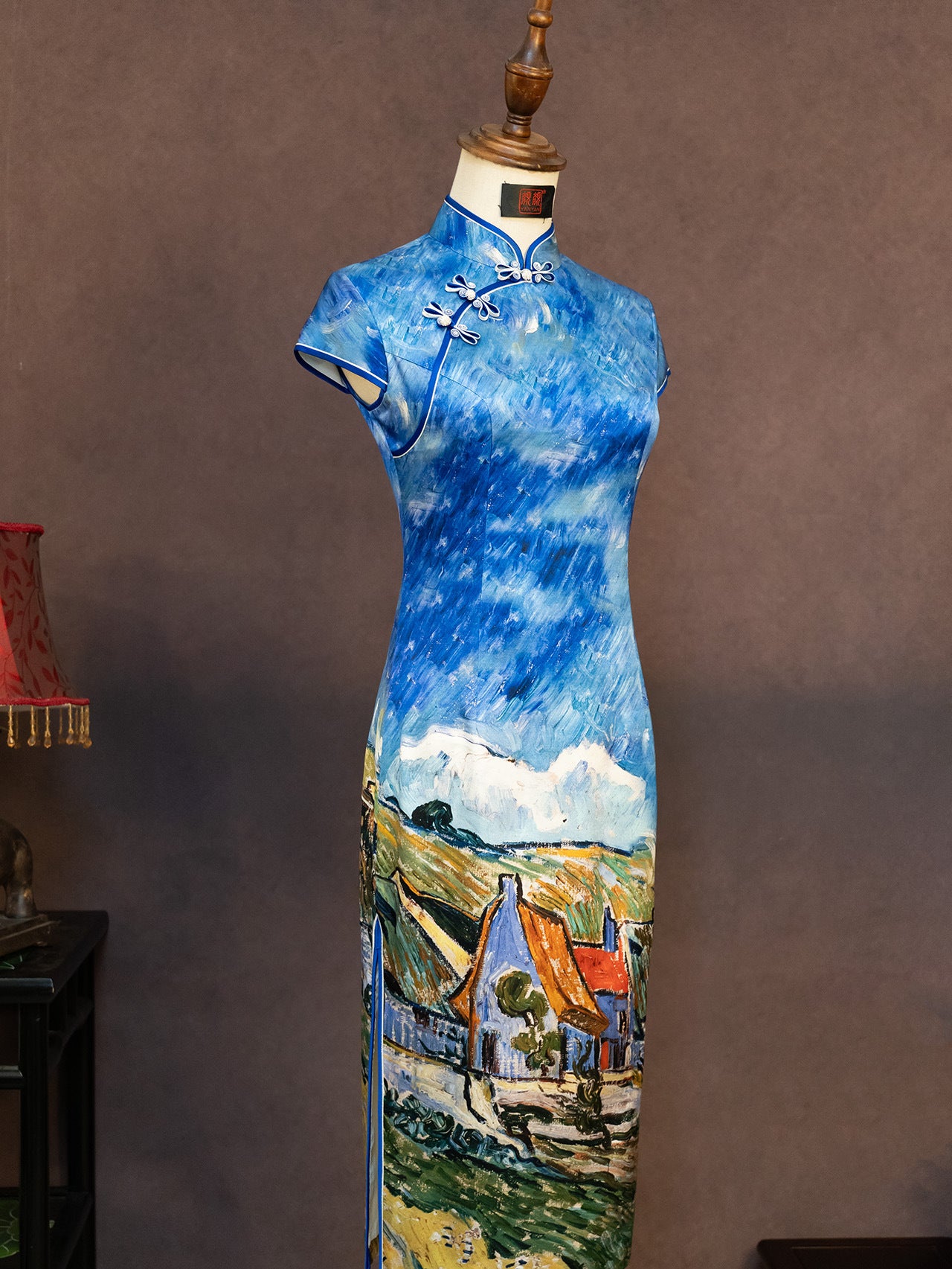 [Custom Pre-Sale] Original Design Silk Printed Fabric Cheongsam Inspired by Van Gogh's Paintings, Harmoniously Improved Cheongsam