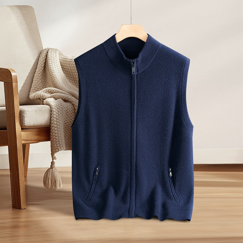 100 Pure Cashmere Sweater Vest for Men Thick Zipper Vest with Pocket Urban Commuter Knitted Vest for Men