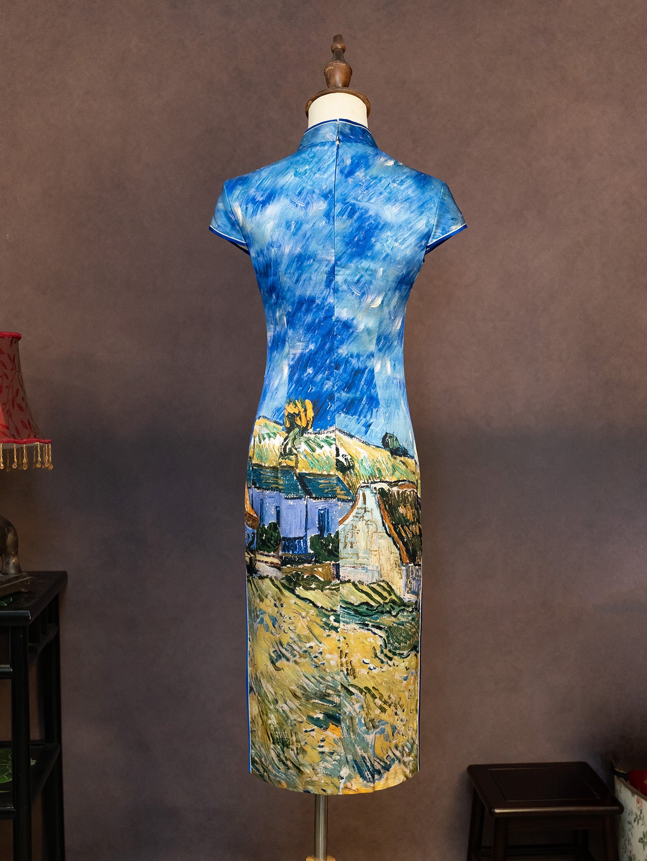 [Custom Pre-Sale] Original Design Silk Printed Fabric Cheongsam Inspired by Van Gogh's Paintings, Harmoniously Improved Cheongsam