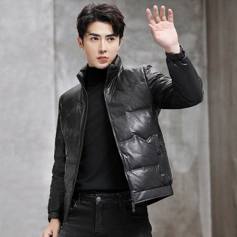 2023 new winter Haining Leather coat men's first layer cowhide down jacket goose down fleece-lined thickened men's coat