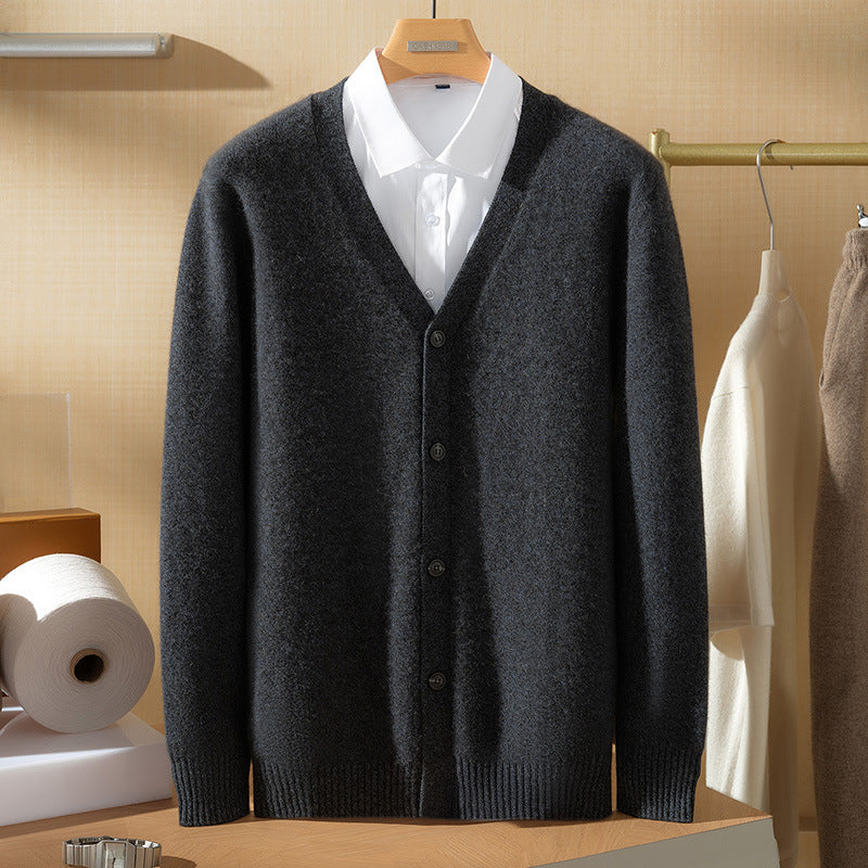 Cashmere Sweater Men's 100% Pure Cashmere Autumn and Winter Casual Loose Easiest for Match Casual V Neck Knitted Warm Cardigan Sweater