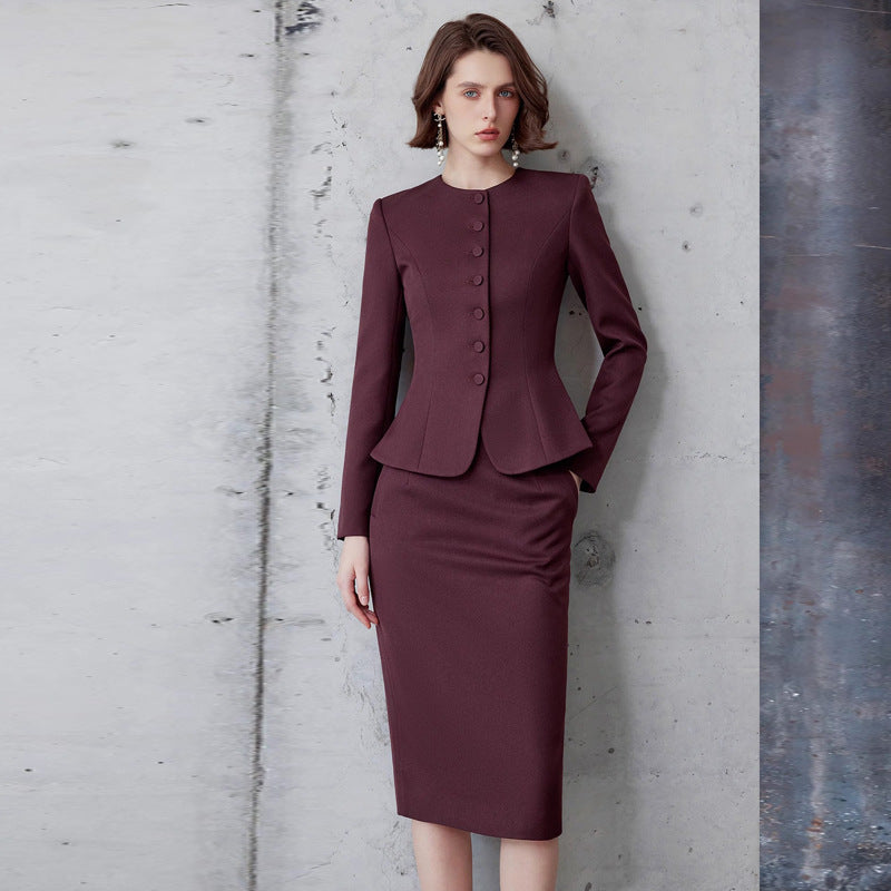 AD Ancora Red Suit Jacket Female Temperament Socialite High Sense Slim-fit Crewneck suit Workplace Commuter Two-piece Set