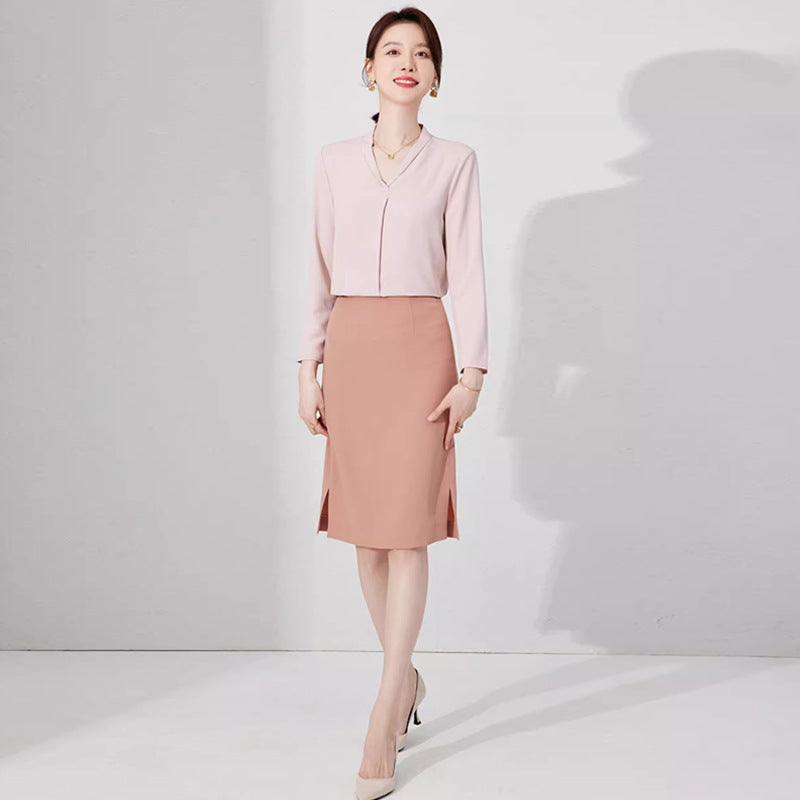 Spring and Autumn New Pink Elegant Goddess Fan Professional Suit Fashion Collarless Broadcasting Host Dress Dress
