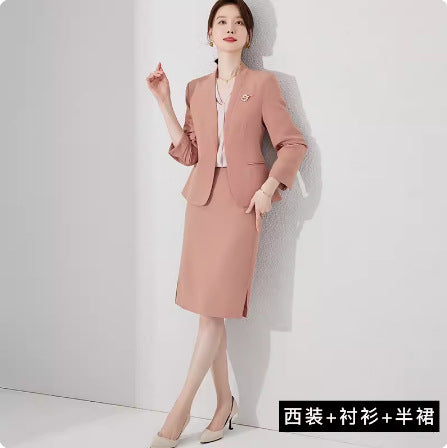 Spring and Autumn New Pink Elegant Goddess Fan Professional Suit Fashion Collarless Broadcasting Host Dress Dress